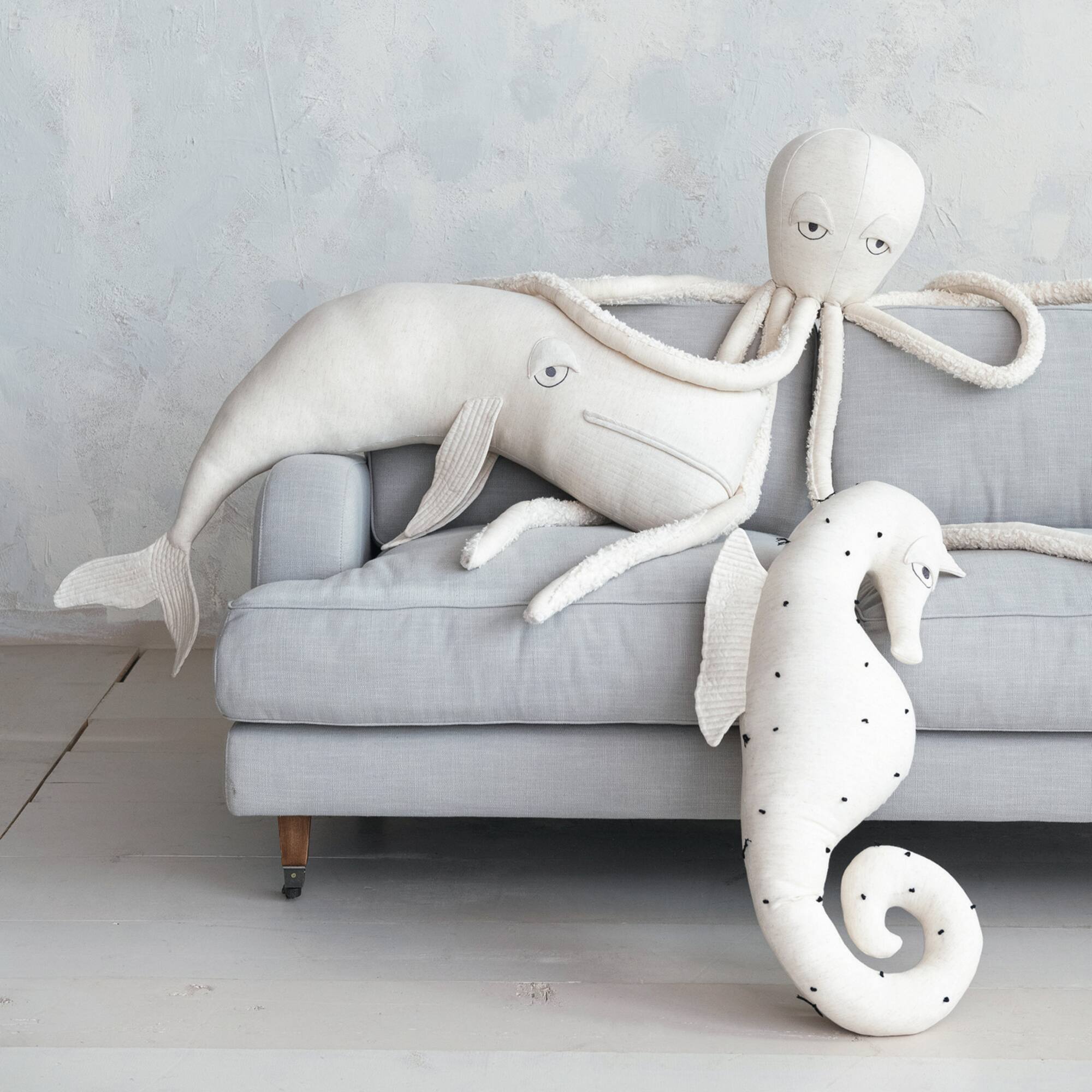 Hello Honey® White Cotton & Linen Seahorse-Shaped Pillow